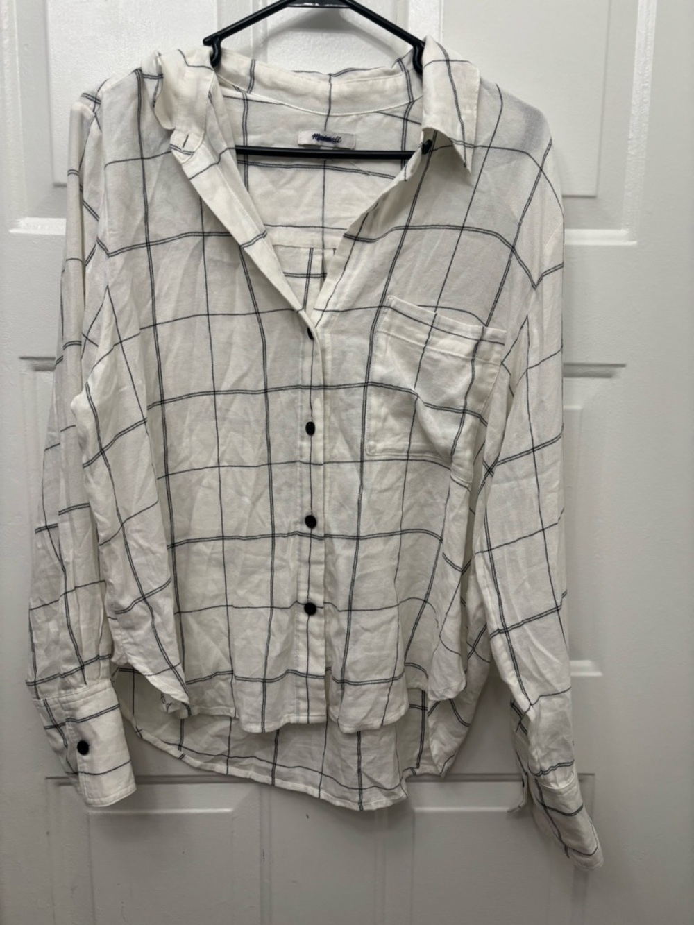 Madewell White Button-Up with Black Windowpane Grid